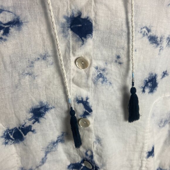 Rachel Zoe Size Large Linen Hooded Button Down Blouse Tie Dye Costal Beah Boxy - Picture 5 of 8